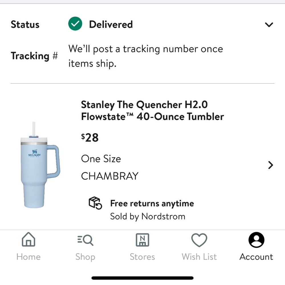 used 40 oz stanley water bottle light blue